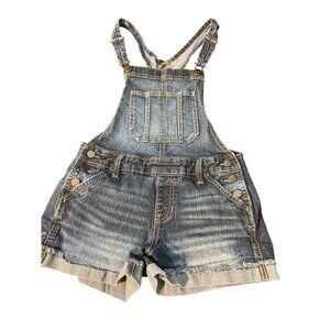 No Boundaries NOBO Denim Overalls Shortalls Cuffed Adjustable Straps Jeans Sz S